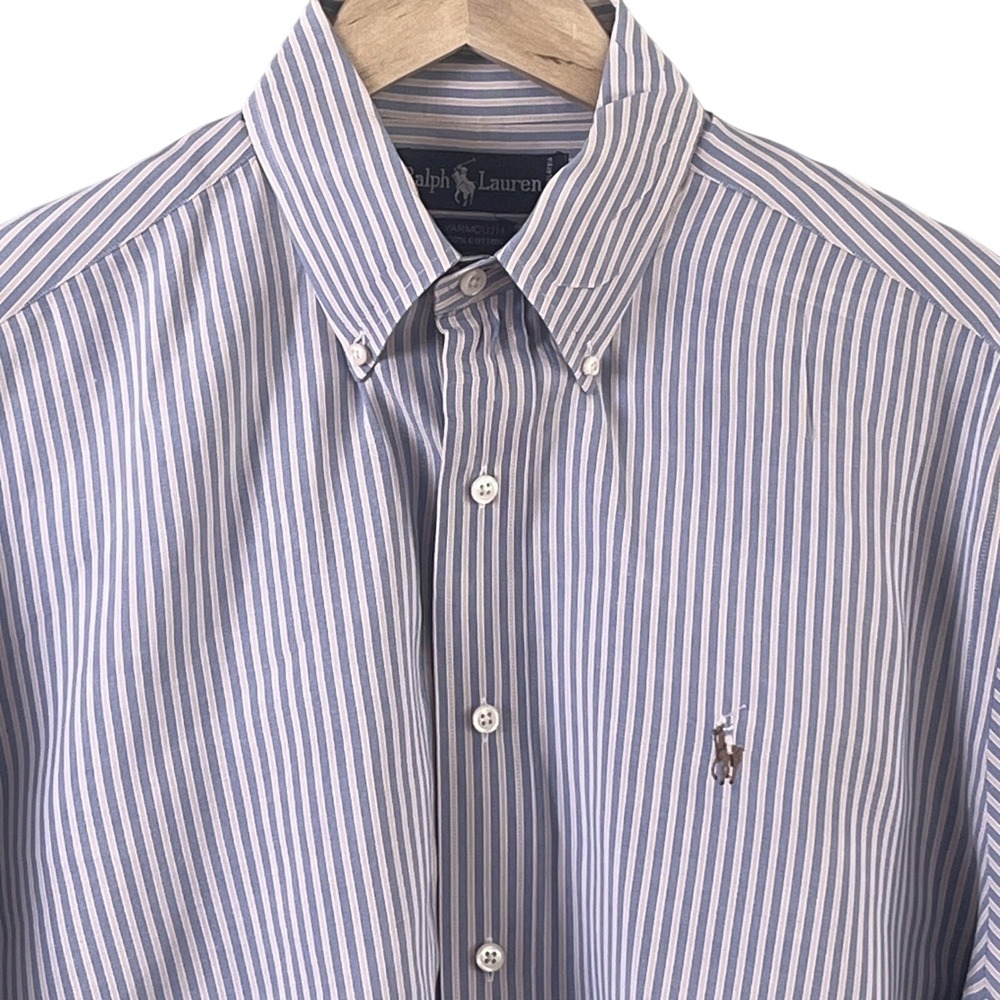 Ralph Lauren Periwinkle Blue Cream Stripe Long Sleeve Flesh Pony Shirt 16-34 Men